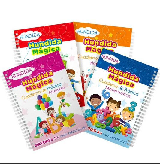 Pack 4 Libros Montessori para niños, cuaderno mágico de caligrafía hundida reutilizable, regalo de escritura a mano + Envío GRATIS